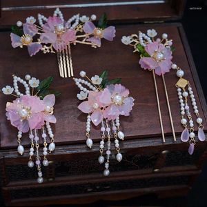 Coix de cheveux bijoux de fleur rose pour femmes filles perle coiffure épingles à cheveux côté frange fleuris