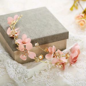 Grampos de cabelo rosa flor pérola bandana tiara acessórios para noiva jóias de casamento feminino hairband cabeça peças