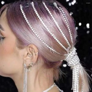 Clips para el cabello para mujer, extensiones de borlas cortas con diamantes de imitación brillantes, cadena trenzada, joyería para la cabeza, tocado