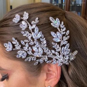 Pinces à cheveux Stonefans luxe Zircon feuille de mariée peigne bandeau pour femmes 2024 bijoux élégants complet CZ mariage casque tête accessoires