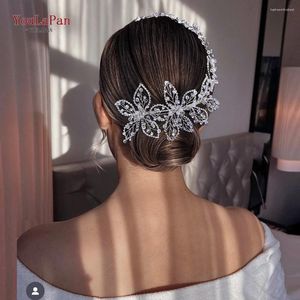 Clips de cheveux Topqueen Bande de mariage Crystal Headwear Rhingestone Band Hollow Flowers Head Accessoires pour les femmes HP646
