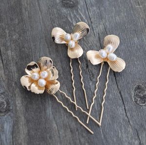 Pinces À Cheveux Accessoires De Mariage Perles D'eau Douce Pin Clip Fleur Tête Pièce Pour Les Mariées Demoiselles D'honneur Or Couleur Épingle À Cheveux Bijoux De Mariée