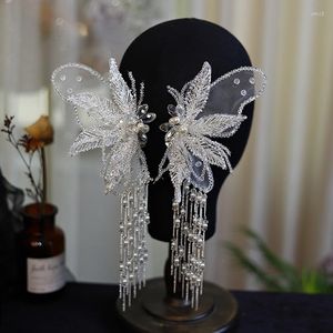 Pinces à cheveux dentelle blanche paillettes perles de cristal gland aile de papillon épingle à cheveux accessoires de mariage pour les femmes