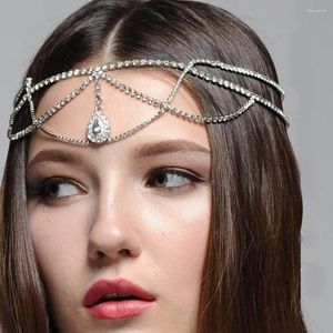 Pinces à cheveux en gros strass front goutte d'eau tête chaîne diadème bijoux pour femmes pendentif en cristal casque accessoires cadeau
