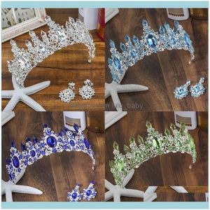 Hair Jewelryhair Clips Barrets Baroque Bridal Wedding Assories Red Crown Green Tiara Blue Tiaras and Crowns Jewelry Diadema Diademe Hg1