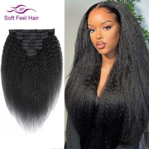 Hair pieces Afro Kinky Straight Clip Ins Human Natural Remy Brazilian 8 Pcs Set 140G Inch Soft Feel 231013