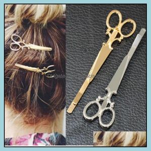 Horquillas para el cabello Accesorios Herramientas Productos Cool Simple Head Jewelry Pin Gold Tijeras Tijeras Clip para Tiara Barrettes Venta al por mayor Drop Delivery 20