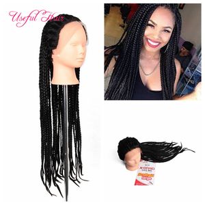 Caja de pelucas trenzadas afroamericanas trenzas pelucas delanteras de encaje sintético peluca sintética kanekalon pelucas trenzadas para mujeres negras marley twist
