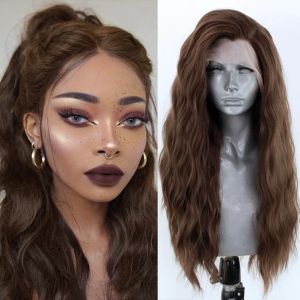 Produits capillaires Long Wavy Synthetic Lace Wig Front Wig Glueless Brown Hair Wig For Women Natural Hirline Cosplay Wigs Synthetic