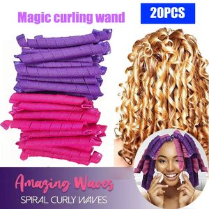 Rulos para el cabello 20 Unids / bolsa 55 cm Rizadores mágicos Rodillos para el cabello de moda Fácil de usar Sin calor Curl Espiral Rizos Kit de peinado para cabello largo Peinado 231202