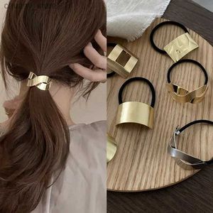 Bandes de caoutchouc à cheveux coréens simples metal metal élastique bandes de cheveux géométriques couvertes couvertes coiffes corde coiffure femme accessoires de cheveux y240417