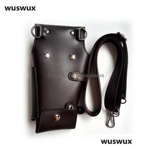 Ciseaux à cheveux PU cuir rivet ciseaux sac clips coiffure barbier étui porte-pochette avec taille ceinture Shoder marron goutte Deliv Dhkup