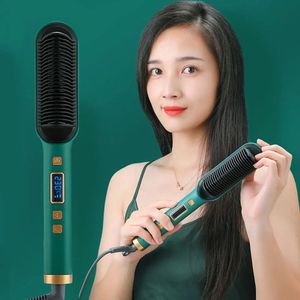 Lisseurs à cheveux 2 en 1 électrique professionnel à ions négatifs brosse à lisser les cheveux peigne à friser avec écran Lcd outil de friser les cheveux brosse droite 231211