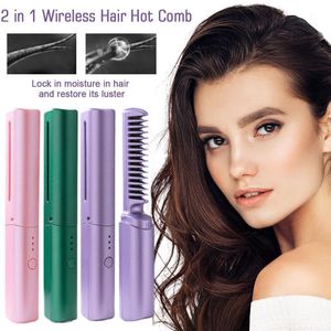 Hair Straighteners 4000mah Wireless Professional Hair Straightener Curler Comb Fast Heating Negative Ion Straightening Curling Brush Styling Tools 230912