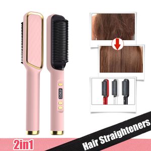 Escova de alisamento de cabelo aquecimento rápido pente curling ferro styler pente elétrico alisador com display lcd pente multifuncional