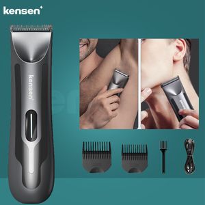 Tondeuse à cheveux KENSEN Tondeuse pour le corps pour hommes Électrique Étanche Lame en céramique Rasoir Tondeuse pour poils pubiens Rechargeable WetDry Rasoir sanitaire pour hommes 230406