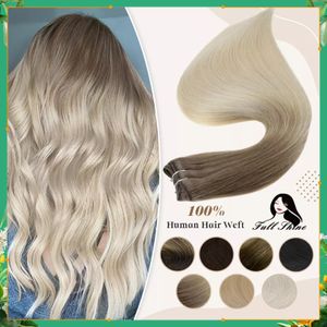 Tramas de cabello Paquetes de extensiones humanas de brillo completo Color rubio degradado 100g Coser en piel recta sedosa Remy Doble para salón 230505