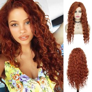 Perruques de cheveux Orange Brown Perruque Synthétique Longue pour Femmes Vague D'eau Coiffure Cosplay Halloween Party Naturel Sexy Dames 240306