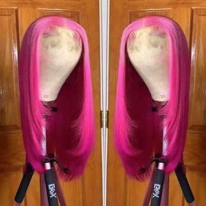 Perruques de cheveux cheveux roses coupe de cheveux en couches droites avant de lacet perruques cheveux naturels longue ligne droite Cosplay fibre de chaleur perruque synthétique violet 240306