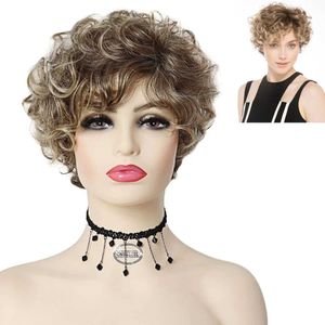 Perruques de cheveux synthétiques courtes perruques bouclées pour femmes perruque blonde avec racine foncée Ombre coiffure naturelle Cosplay Halloween fête quotidienne 240306