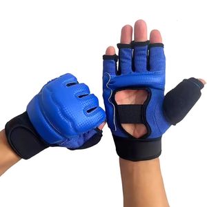 Gants de boxe demi-doigt en cuir PU MMA combat Kick gants de boxe karaté Muay Thai gants d'entraînement d'entraînement 240125