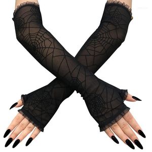 Gants de motif de toile d'araignée demi-doigt pour la décoration d'halloween habiller les accessoires de fête de danse Cosplay Gloves1