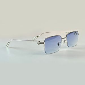 Lunettes de soleil rectangulaires demi-jante monture argentée/dégradé bleu pour hommes nuances d'été lunettes de soleil protection UV lunettes avec boîte
