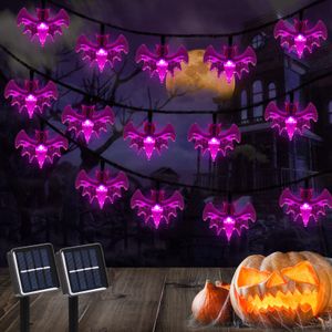 Halloween 30 60 stringhe LED Purple Spider Bat Lights 20.8ft 35.6ft Solar String Decorazioni per feste impermeabili Luci esterne 8 modalità