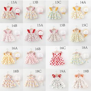 Robes d'été bébé fille ailes manches volantes fronde impression casquette sac bulle princesse robe vêtements M4111