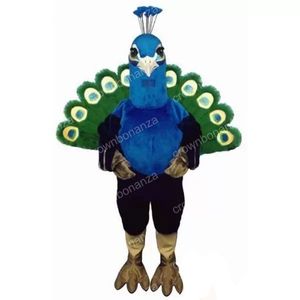 Costume de mascotte de paon bleu d'Halloween Personnage de thème animé de dessin animé de haute qualité Adultes Taille Carnaval de Noël Fête d'anniversaire Tenue de plein air