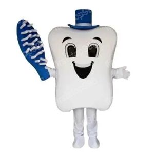 Costume de mascotte de dents de brosse à dents bleue d'Halloween, personnage de thème animé de dessin animé de haute qualité, taille adulte, fête de Noël, tenue de publicité extérieure
