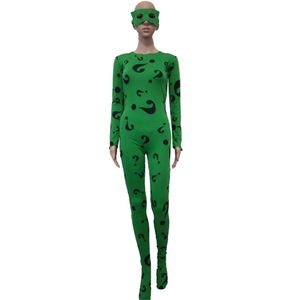 Catsuit de cosplay de Halloween, disfraces para fiesta, ropa de club, traje Zentai de cuerpo completo para mujer, mono de LICRA con estampado de signo de interrogación