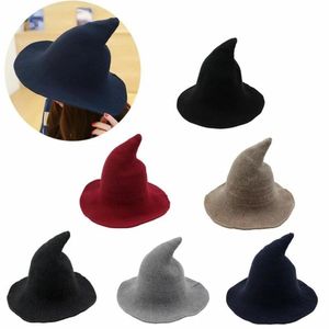 Accesorios de disfraces de Halloween Sombrero de bruja moderno para mujer Gorras puntiagudas hechas de lana de alta calidad Party Club Sombreros de brujas