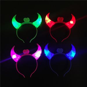 Disfraces de Halloween Devil Horns LED Flash Light Colorful Baby Hair Hoops Headwear Head Band Party Supplies VT0107