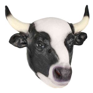 Halloween Cute New Balck White Cow Mask Funny Animal Masksx Cartoon Party Dress Up Disfraz Zoo Jungle Máscaras Cosplay Decoración L220711