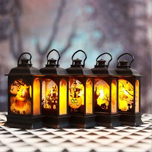 Décoration d'Halloween LED Lantern Lights Lampes de cheminée de fête Petite barre de lampe à vent transparente de festival de fantômes sans flamme de style vintage pour l'atmosphère de la maison