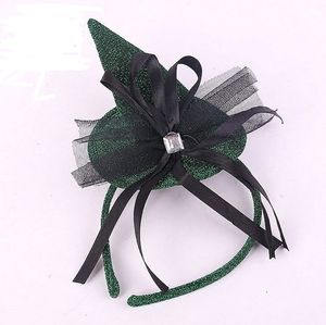 Halloween Devil Witch Cap Diadema Carnival Mini top hat glitter fascinator Angel Hair Band despedida de soltera COS accesorio de disfraces Favor verde