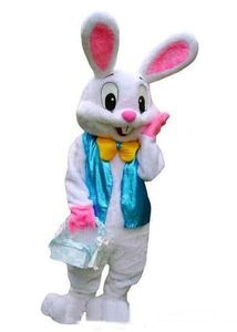 Costume de mascotte de lapin de Pâques d'Halloween de qualité supérieure Taille adulte Cartoont lapin blanc rouge Costumes de fête de carnaval de Noël Livraison gratuite