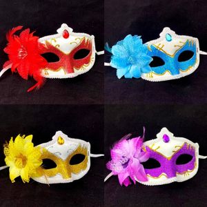 Halloween Flower Glitter Mask Party Feather Gem Women Half Face Eyemask Fancy Dress Carnival Prom Ball Accessoire