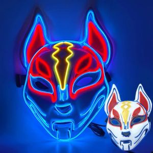 Halloween Fox Masque Cosplay Party LED Glow Masque Japonais Anime Fox Masque Coloré Néon EL Masque Glow In The Dark Club Props FY0276