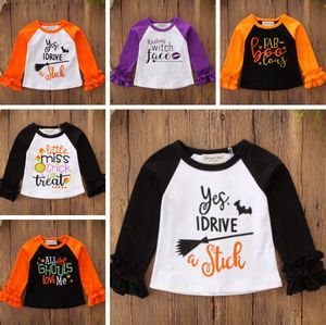 Camisas de Halloween para niñas, blusa con volantes para niñas pequeñas, camiseta de manga larga, Tops para niños, ropa de Halloween, ropa para niños, 8 diseños DW4260