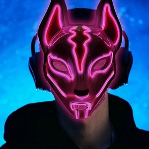 Halloween Glowing Face Mask a mené Fox Mask For Men Women Game Thème Masque Cosplay Party Carnival Costume Half Face Mask 240430