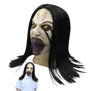 Máscara de cabeza de mujer llorando de terror de Halloween, casco de cara completa de látex para Cosplay, accesorios de miedo para fiesta de Halloween, juguete para decoración del hogar