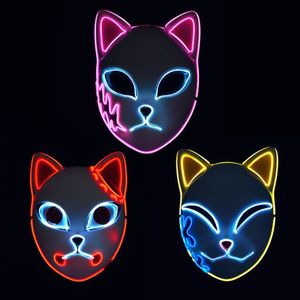 Halloween LED Glowing Cat Face Mask para mujeres Demon Slayer Cold Light Fox Mask Masquerade Cosplay Props Bar Haunted House Decor FY7944 JY26