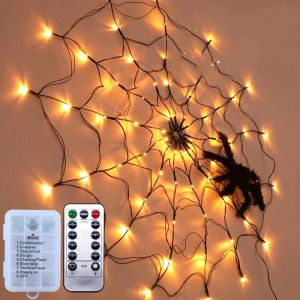 Guirlande lumineuse Led en toile d'araignée pour Halloween, 5v, télécommande, 8 Modes, lampe d'ambiance en filet, décoration de fête intérieure et extérieure