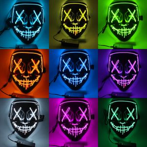 Halloween masque de clown lumineux noir V mot sang horreur LED visage hôte EL atmosphère fluorescente accessoires spot