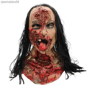 Máscaras de Halloween Horror Casa encantada Decoración Bloody Long Hair Ghost Face Cover Scary Cosplay Doctor Nurse Dress Up Prop L230704