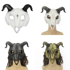 Halloween Masquerade Party Máscaras de Cabra PU Cobertura Facial Cheia Chifre Máscara do Diabo para Fantasia Cosplay