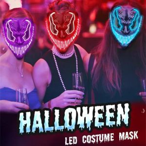 Máscara de neón de Halloween Máscara LED Máscara Máscaras de fiesta de disfraces Luz que brilla en la oscuridad Máscaras de terror divertidas Suministros de cosplay 921