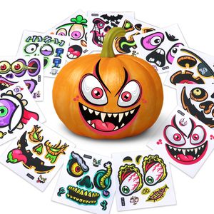 Pegatinas de calabaza para fiesta de Halloween, decoraciones con expresiones de calabaza divertidas y extravagantes, calcomanías faciales, regalo para niños